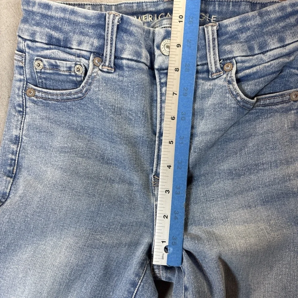 American‎ Eagle Super Hi-Rise Flare Jeans Women 0 Blue Light Wash Stretch Denim
